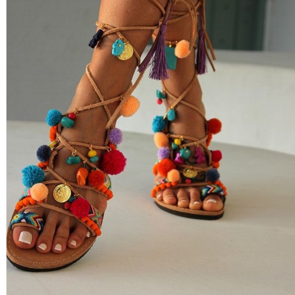 Leather Pom Pom sandals nwot size 38